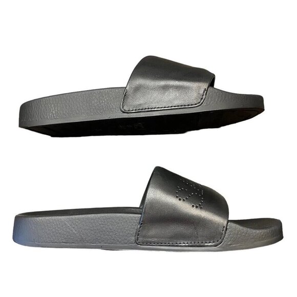 All Saints sz 5 sandals Black Leather Slides shoes Designer Luxury Minimalist - Picture 4 of 6